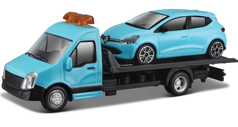BBURAGO - 1:43 Camion de tractare + Renault Clio albastru