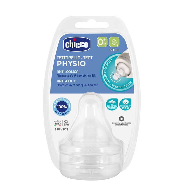 CHICCO - Tetina pentru biberon Perfect 5 silicon fiziologic, debit lent 0 m+, 2 buc.