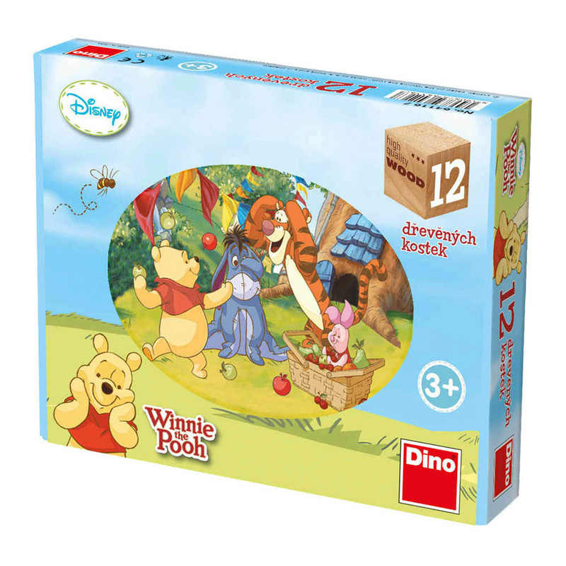 DINOTOYS - Winnie the Pooh 12 cuburi de lemn