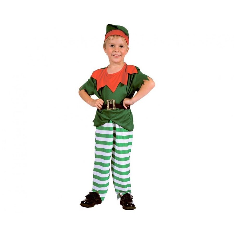 JUNIOR - Costum pentru copii Elf (tricou, pantaloni, curea, șapcă), mărimea 92/104 cm.