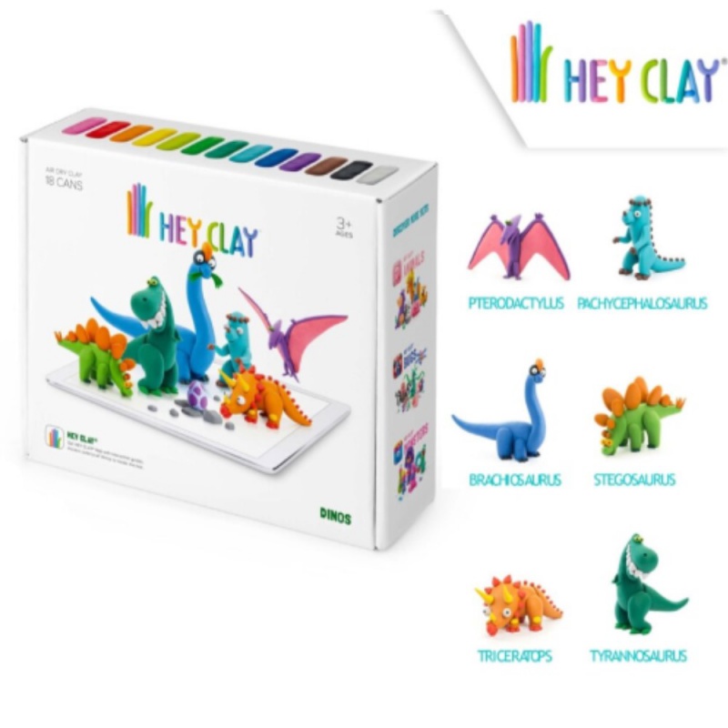 KIDS LICENSING - HEY CLAY Set de modelare creativă - Dinozaur (18 bucăți de lut pentru modelare)