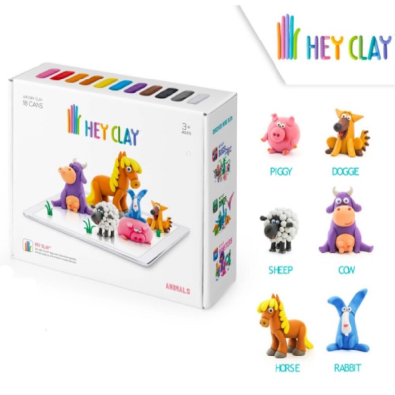 KIDS LICENSING - HEY CLAY Set de modelare creativă - Animale (18 bucăți de lut pentru modelare)