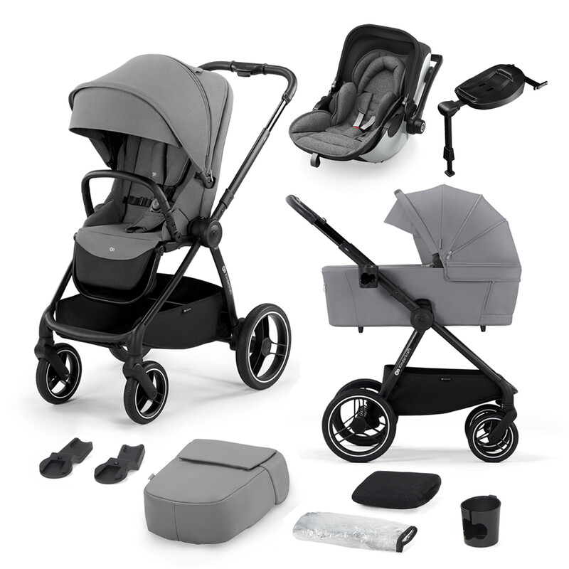 KINDERKRAFT - SELECT Cărucior pentru copii Nea Platinum Grey, Premium, scaun auto și bază Evoluna i-size2