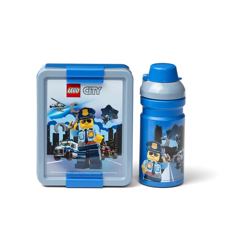 LEGO STORAGE - Set de gustări City (sticlă și cutie) - albastru