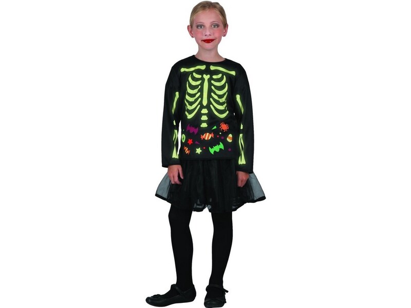 MADE - Costum de carnaval - fetită schelet care străluceste în întuneric, 110 - 120 cm