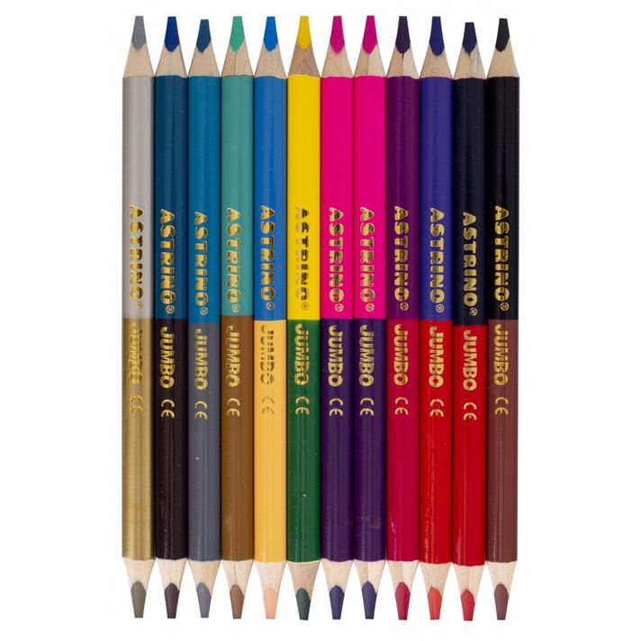 ASTRA - ASTRINO Creioane de colorat rotunde reversibile JUMBO 12pcs/24 culori + ascuțitoare, 312221003