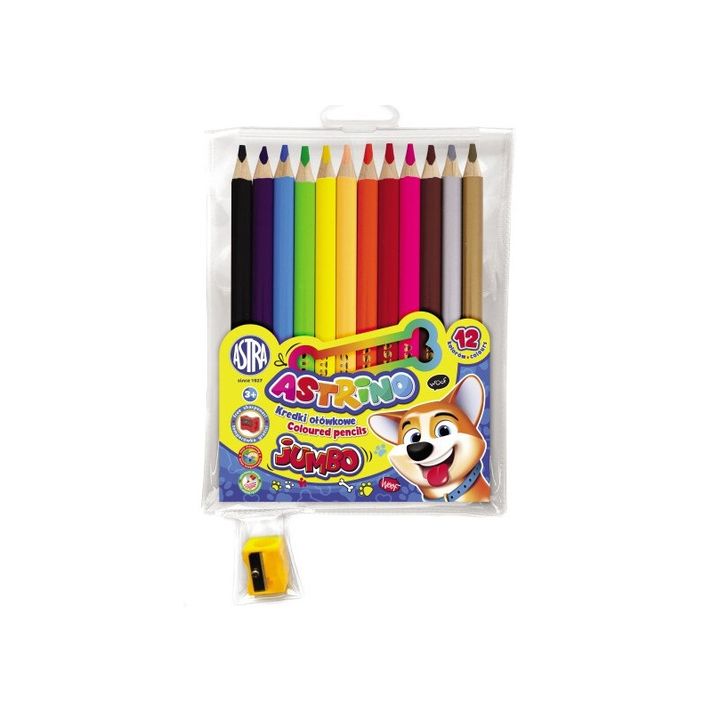 ASTRA - ASTRINO JUMBO School JUMBO Creioane colorate rotunde ergonomice rotunde 12 bucăți + ascuțitoare, 312221001