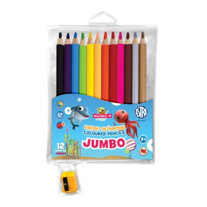 ASTRA - MINI-MINI School JUMBO 12buc creioane de colorat 12pcs + ascuțitor de creioane, 312221009