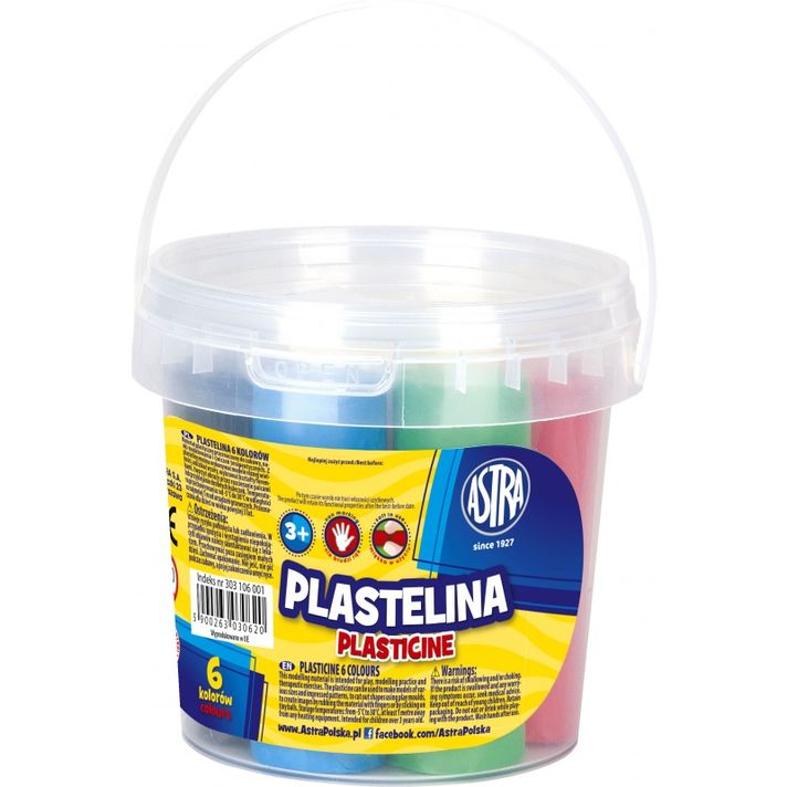 ASTRA - Plastilină în găleată 6 culori 480g, 303106001