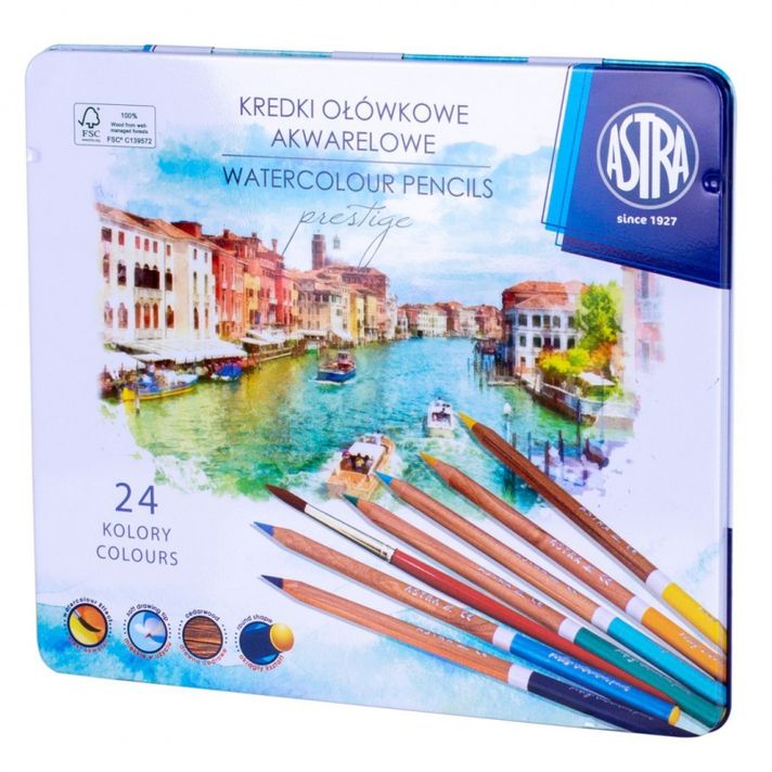 ASTRA - PRESTIGE Creioane colorate artistice acuarelă din lemn de cedru 24buc + pensulă, 312121002