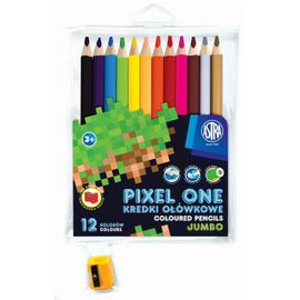 ASTRA - Creioane de colorat școlare JUMBO 12pcs + ascuțitoare, MINECRAFT Pixel One, 312221005