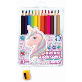 ASTRA - Creioane de colorat școlare JUMBO 12pcs + ascuțitoare UNICORN, 312221007