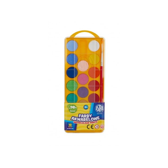 ASTRA - Culori de apă cu pensulă cu diametrul de 23.5mm, 18 culori, 83210900