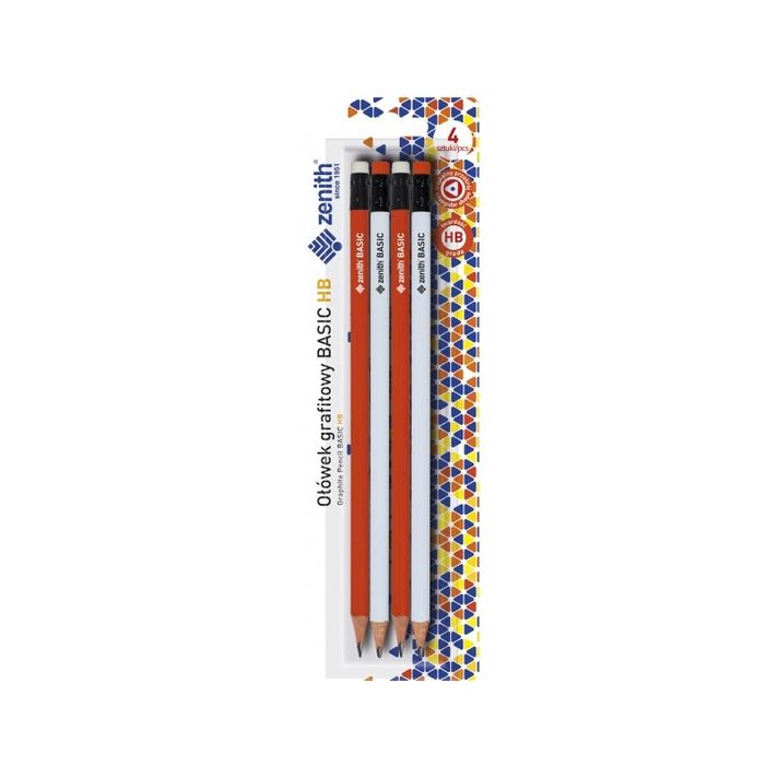 ASTRA - ZENITH Basic, 4 bucăți Creion HB simplușcu radieră, blister, 206315004