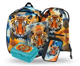 BAAGL - SET DE 5 Shelly tigru: rucsac, penar, geantă, geantă, farfurii, cutie