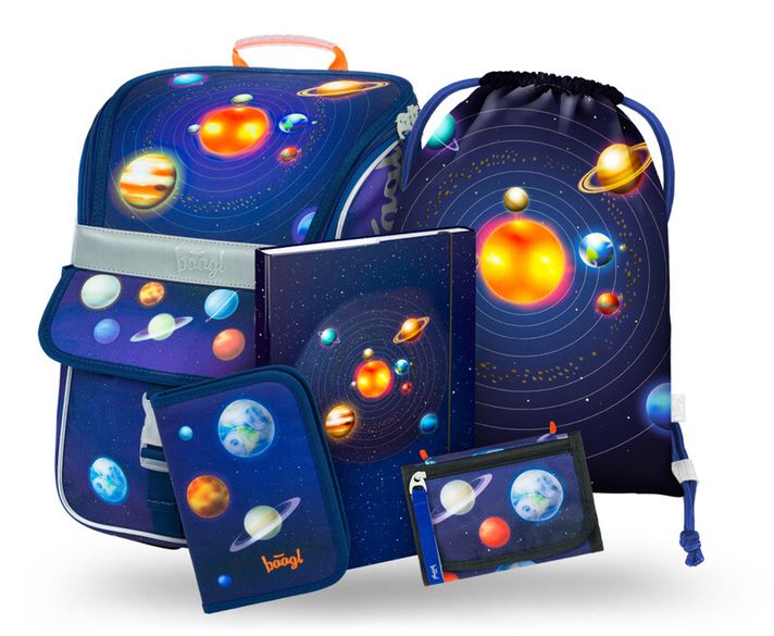 BAAGL - SET 5 Zippy Planete: rucsac, penar, geantă, portofel, dosare pentru caiete scolare