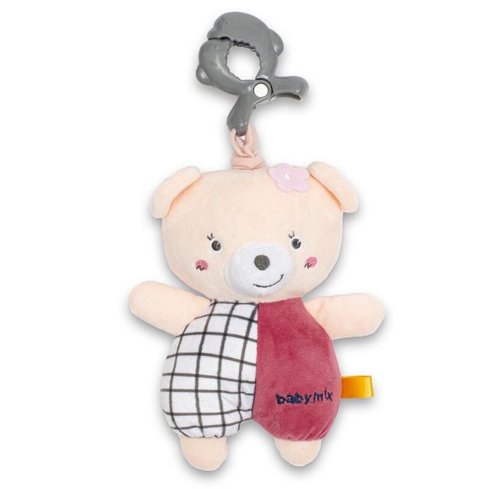 BABY MIX - Jucărie de pluș pentru copii cu mașină de jucării și clip Ursuleț Teddy roșu