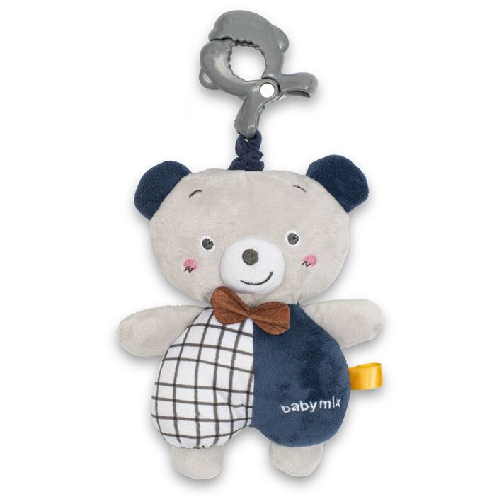 BABY MIX - Jucărie de pluș pentru copii cu mașină de jucării și clip Ursuleț Teddy albastru