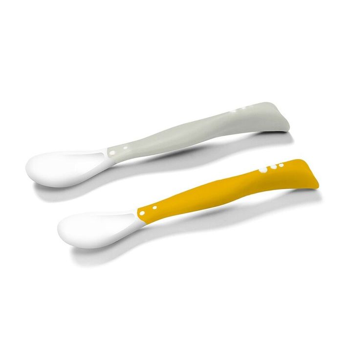 BABYONO - Lingură flexibilă pentru copii 2 bucăți gri, galben