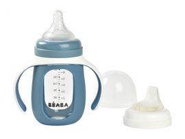 BEABA - Sticlă pentru bebeluși 2în1 210ml cu protecție siliconică Albastru