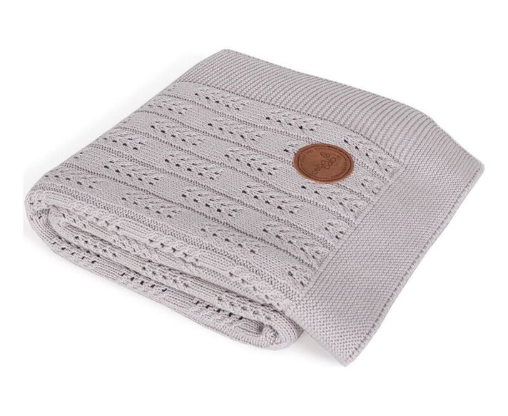 CEBA - Pătură tricotată în cutie cadou 90 x 90 model herringbone gri