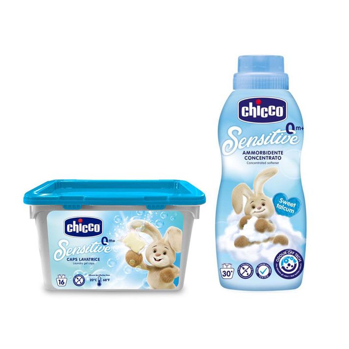 CHICCO - Gel de spălare capsule Sensitive 16 buc + Avivage concentrat Pulbere dulce 750 ml