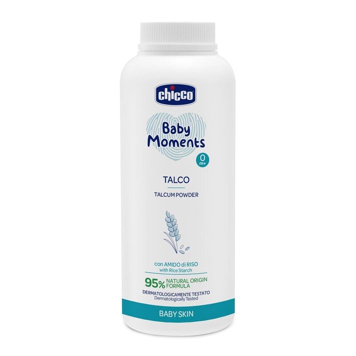 CHICCO - Baby Moments pudră pentru copii cu amidon de orez 95% ingrediente naturale 150 g