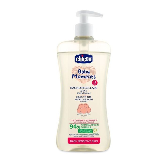 CHICCO - Șampon micelar pentru păr și corp cu dozator Baby Moments Sensitive 94 % naturale. Ingrediente 500 ml