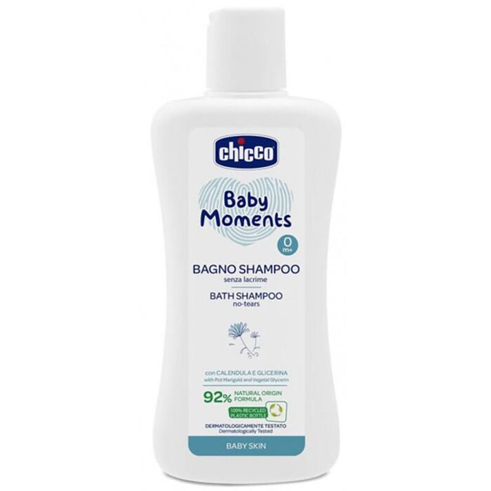 CHICCO - Baby Moments 92% Ingrediente Naturale Șampon pentru păr și corp 200 ml