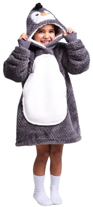 COZY NOXXIEZ – CH303 Pinguin- Pătură călduroasă cu glugă TV cu glugă pentru copii 3 - 6 ani