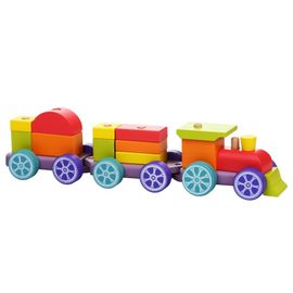 CUBIKA - 12923 Tren curcubeu cu două vagoane - puzzle din lemn 15 bucă?i