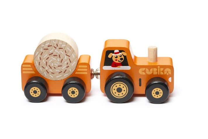 CUBIKA - 15351 Tractor cu remorcă - puzzle din lemn cu magnet 3 piese