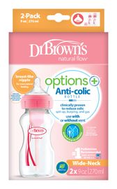 DR.BROWNS - Sticlă anticolică Options+ gât larg 2x270ml plastic roz (WB92601)