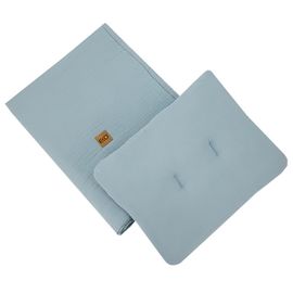 EKO - set de pătuț din 2 părți din muselină Blue 30x40 cm, 75x100 cm
