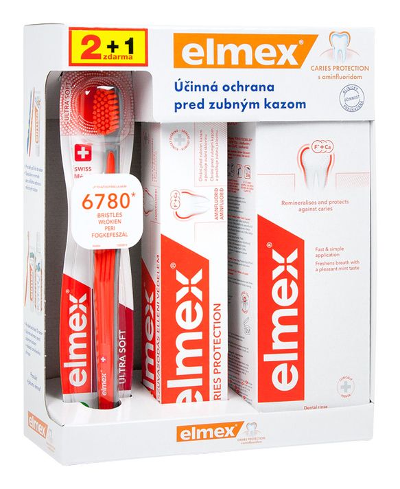ELMEX - Sistem de protecție împotriva cariilor dentare (pastă de dinți 75ml, apă de gură 400ml, periuță de dinți)