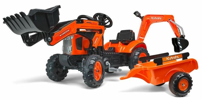FALK -  tractor cu pedale 2065N buldoexcavator Kubota cu excavator frontal și remorcă cu excavator