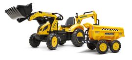 FALK - 2086W Tractor cu pedale Komatsu cu excavator ?i remorcă basculantă Maxi - galben