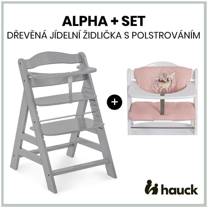 HAUCK - Alpha+ set 2în1 scaun din lemn, grey + husă Sweety