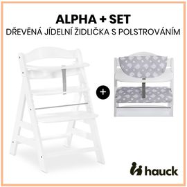 HAUCK - Alpha+ set 2în1 scaun din lemn, white + husă Teddy grey