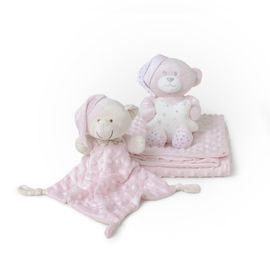 INTERBABY - Pătură moale bile + îmbrățișarea + ursuleț  - ROZ