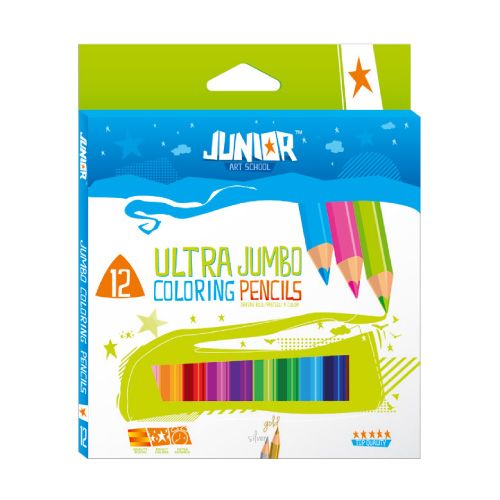 JUNIOR-ST - Creioane colorate Jumbo 12 culori 10 + auriu și argintiu