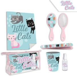 KIDS LICENSING - Set cosmetic de voiaj pentru copii (perie, trusă, cupă, prosop, spray) LITTLE CATS, KL10736