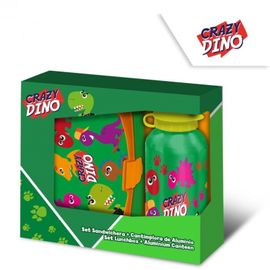 KIDS LICENSING - Set de gustări / cutie + sticlă CRAZY DINO, KL10834