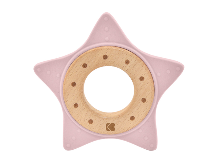 KIKKABOO - Dispozitiv de dentitie din silicon si lemn - Star Pink