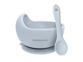 KIKKABOO - Castron din silicon cu ventuză și lingură Blue