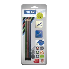 MILAN - Creion 3 x triunghiular HB/B/2B + gumă de șters + ascuțitor de creioane