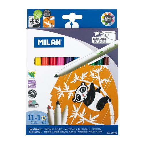 MILAN - Markere ștergătoare - set de 11 markere + gumă de șters
