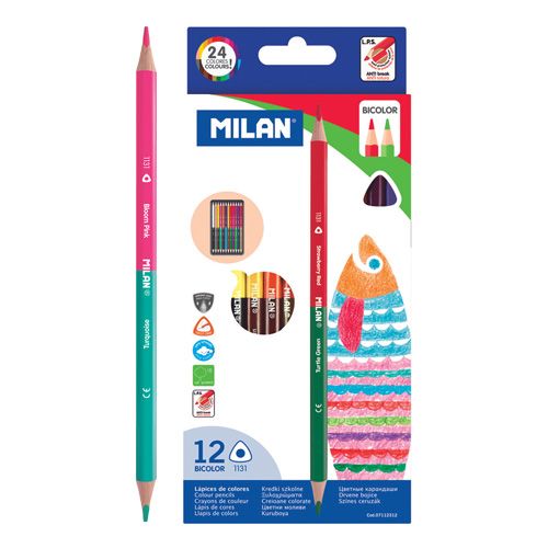MILAN - Creioane colorate bicolore triunghiulare 12 buc.