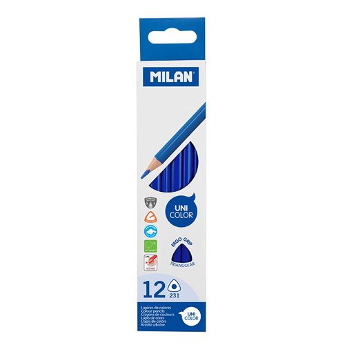 MILAN - Creioane triunghiulare Ergo Grip 12 buc, Ocean Blue