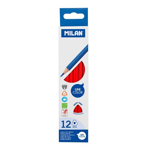 MILAN - Creioane triunghiulare Ergo Grip 12 buc, Strawberry Red